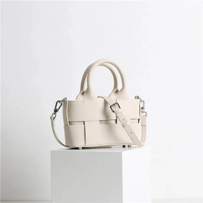 2024 Leather Women's Summer New Trendy Niche High-end Woven Handbag Shoulder Messenger Bag Fashion Explosion