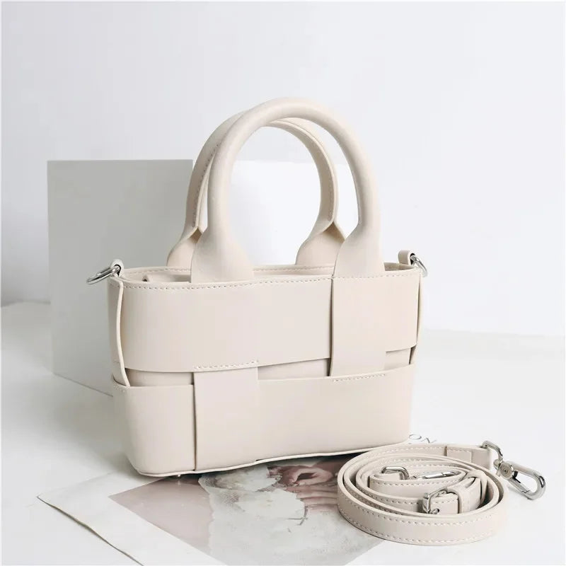 2024 Leather Women's Summer New Trendy Niche High-end Woven Handbag Shoulder Messenger Bag Fashion Explosion