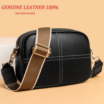 2024 Luxury Women's Designer Wallet and Shoulder Bag Authentic Genuine Leather Girl Striped Wide Shoulder Strap Crossbody Bags