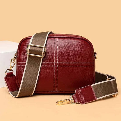 2024 Luxury Women's Designer Wallet and Shoulder Bag Authentic Genuine Leather Girl Striped Wide Shoulder Strap Crossbody Bags