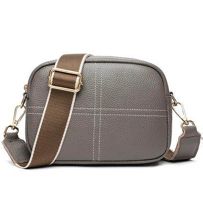 2024 Luxury Women's Designer Wallet and Shoulder Bag Authentic Genuine Leather Girl Striped Wide Shoulder Strap Crossbody Bags