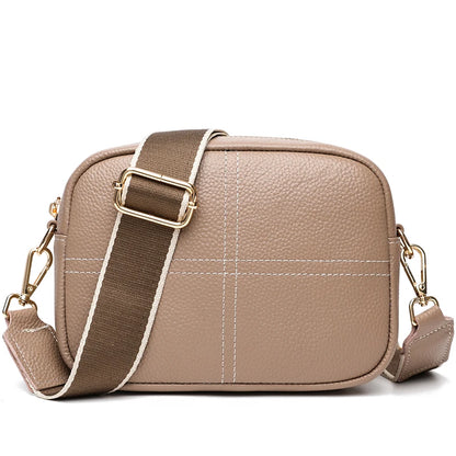 2024 Luxury Women's Designer Wallet and Shoulder Bag Authentic Genuine Leather Girl Striped Wide Shoulder Strap Crossbody Bags