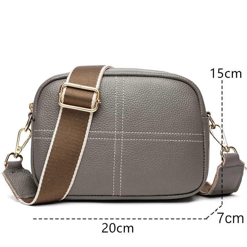2024 Luxury Women's Designer Wallet and Shoulder Bag Authentic Genuine Leather Girl Striped Wide Shoulder Strap Crossbody Bags