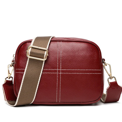2024 Luxury Women's Designer Wallet and Shoulder Bag Authentic Genuine Leather Girl Striped Wide Shoulder Strap Crossbody Bags