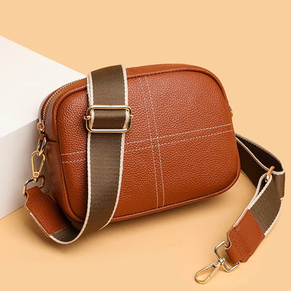 2024 Luxury Women's Designer Wallet and Shoulder Bag Authentic Genuine Leather Girl Striped Wide Shoulder Strap Crossbody Bags