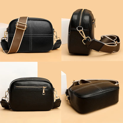 2024 Luxury Women's Designer Wallet and Shoulder Bag Authentic Genuine Leather Girl Striped Wide Shoulder Strap Crossbody Bags