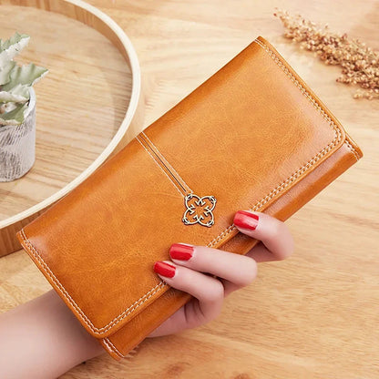 2024 Luxury Women's Long Wallet Vintage PU Leather Female Coin Purses Large Capacity Card Holders Ladies Money Clip