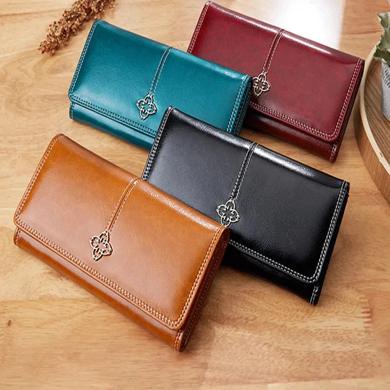 2024 Luxury Women's Long Wallet Vintage PU Leather Female Coin Purses Large Capacity Card Holders Ladies Money Clip