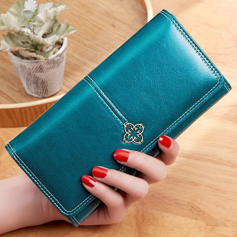 2024 Luxury Women's Long Wallet Vintage PU Leather Female Coin Purses Large Capacity Card Holders Ladies Money Clip