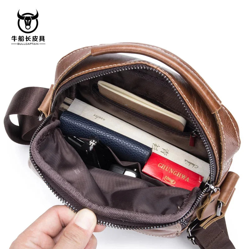 2024 Men Genuine Leather Man Crossbody Shoulder Bag Small Business Male Messenger Bolsa de hombres masculina Sac