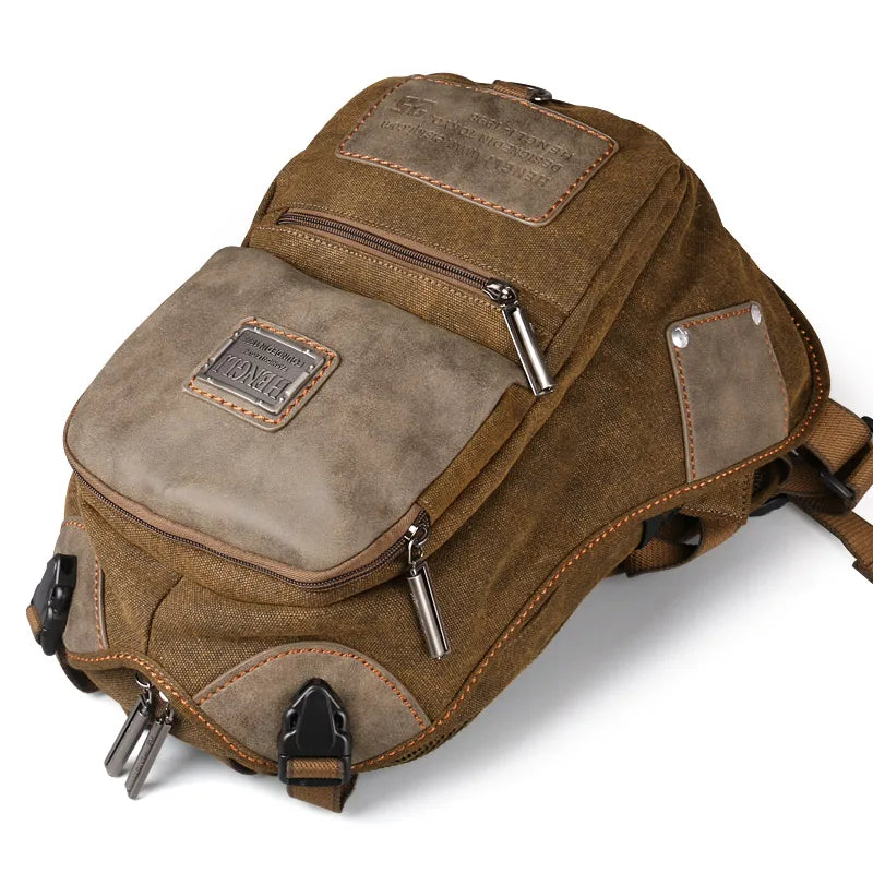 2024 Men Retro Canvas School Bag Versatile Casual Shoulder Bags Zipper Backpack Wear Resistant Climbing Bag
