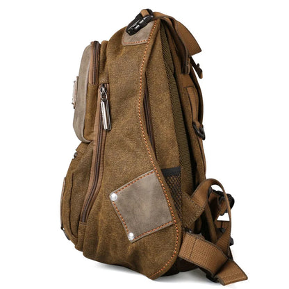 2024 Men Retro Canvas School Bag Versatile Casual Shoulder Bags Zipper Backpack Wear Resistant Climbing Bag