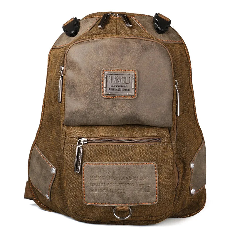 2024 Men Retro Canvas School Bag Versatile Casual Shoulder Bags Zipper Backpack Wear Resistant Climbing Bag