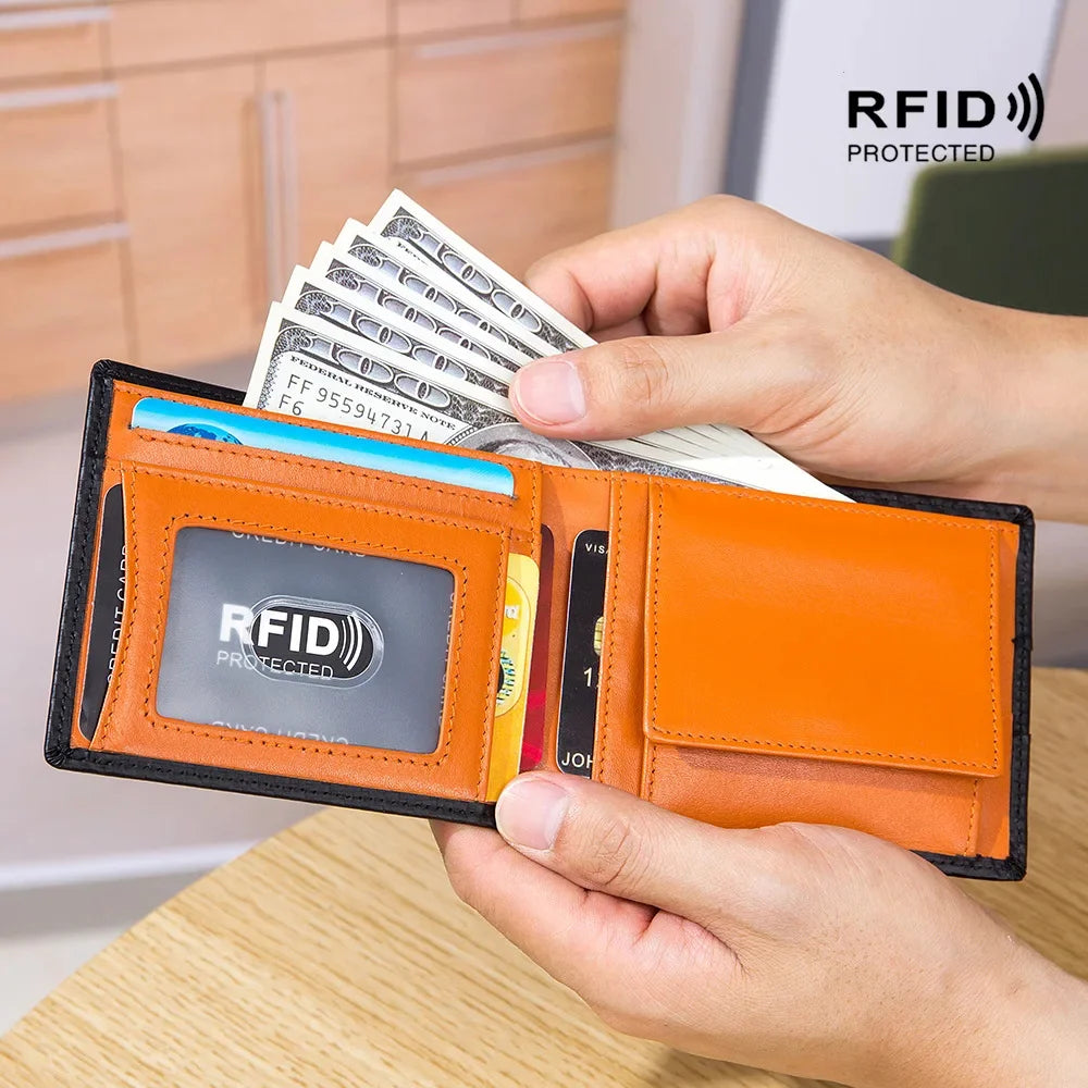 2024 Men's Boom New Carbon Fiber Rfid Ultra-thin Short Wallet Leather Simple Fashion Light Gift