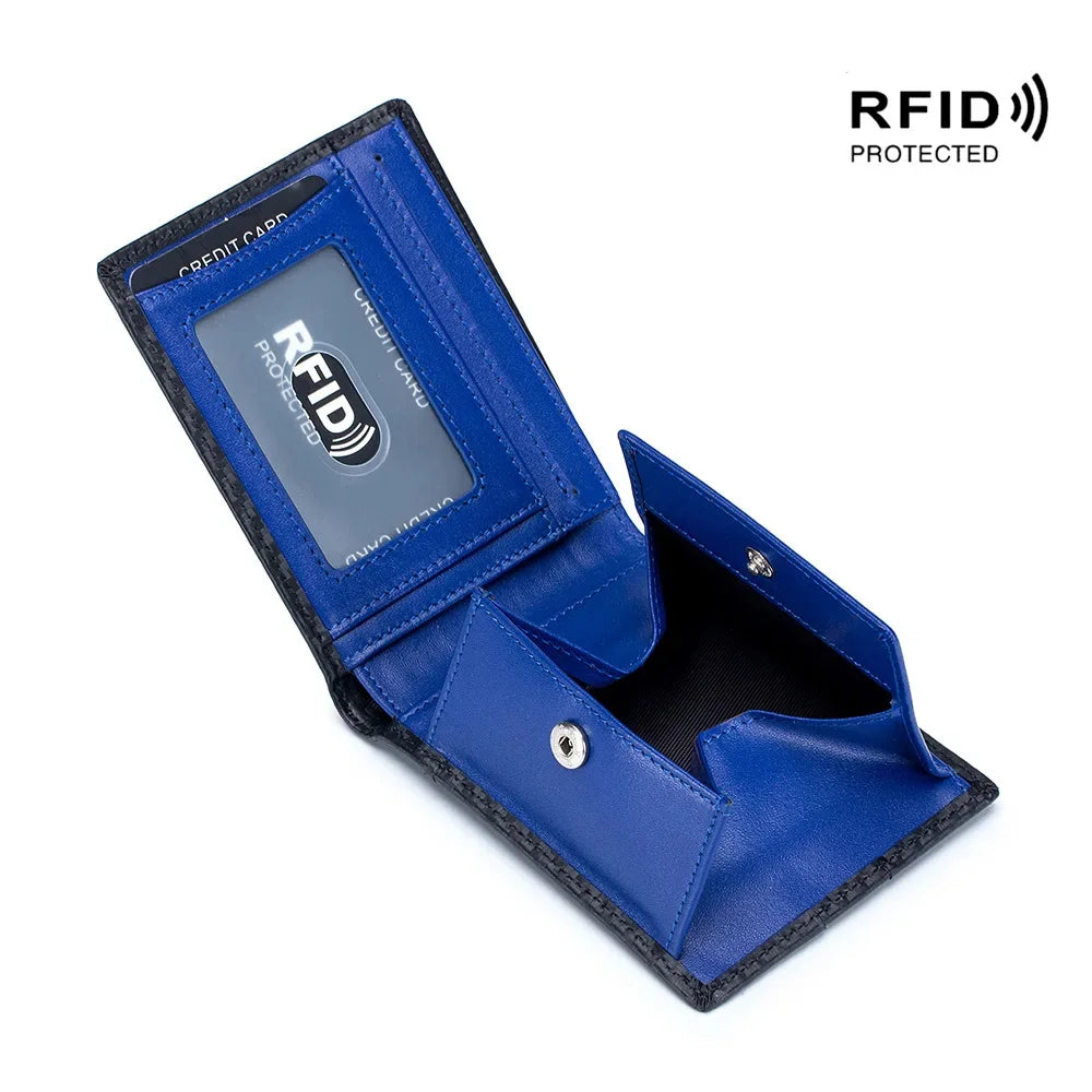 2024 Men's Boom New Carbon Fiber Rfid Ultra-thin Short Wallet Leather Simple Fashion Light Gift