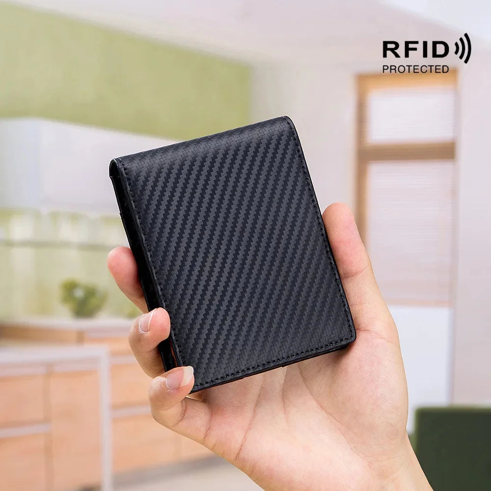 2024 Men's Boom New Carbon Fiber Rfid Ultra-thin Short Wallet Leather Simple Fashion Light Gift