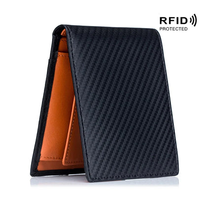 2024 Men's Boom New Carbon Fiber Rfid Ultra-thin Short Wallet Leather Simple Fashion Light Gift