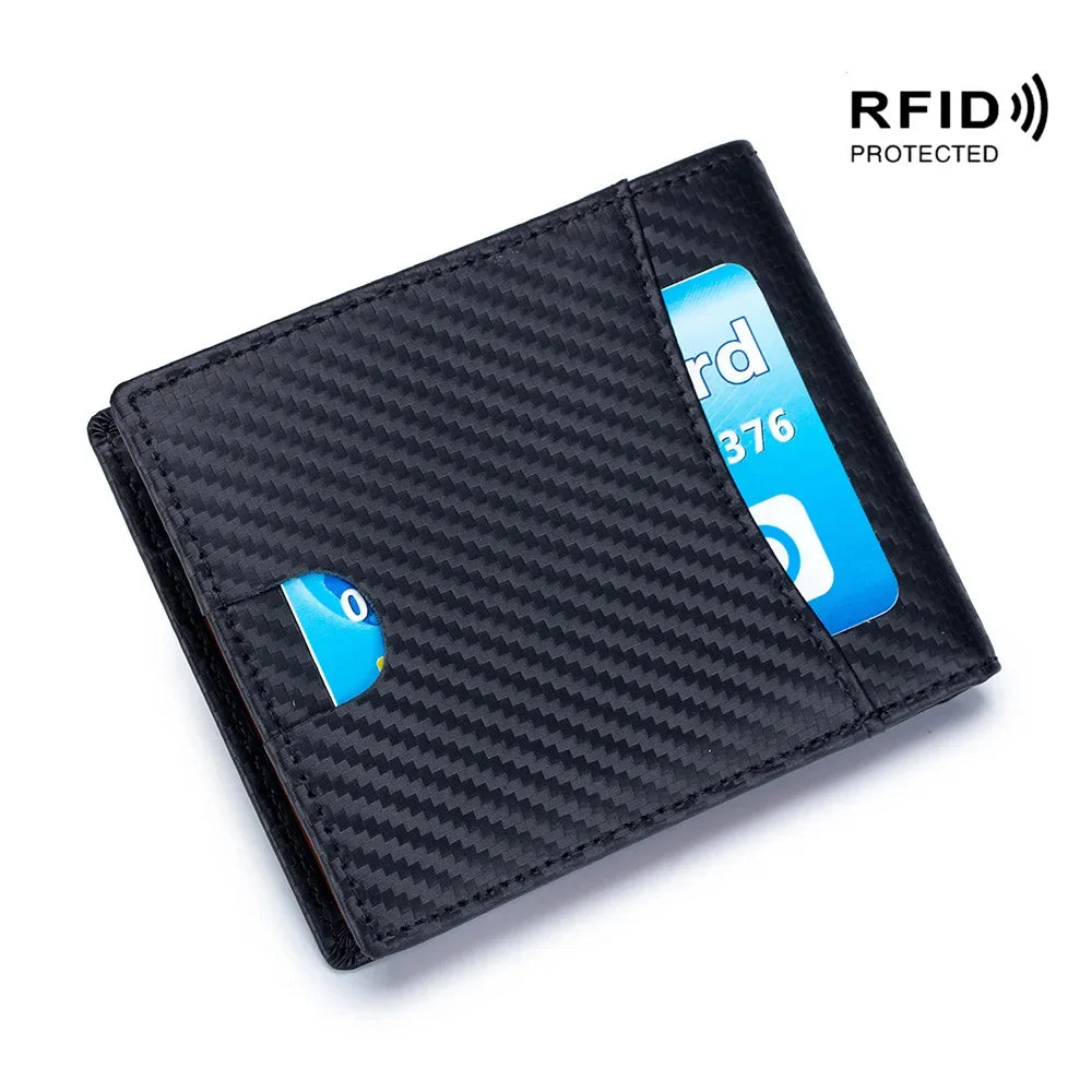 2024 Men's Boom New Carbon Fiber Rfid Ultra-thin Short Wallet Leather Simple Fashion Light Gift
