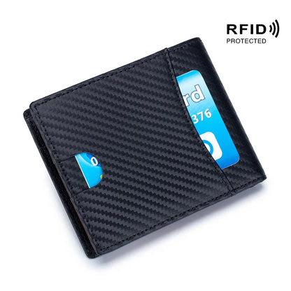 2024 Men's Boom New Carbon Fiber Rfid Ultra-thin Short Wallet Leather Simple Fashion Light Gift
