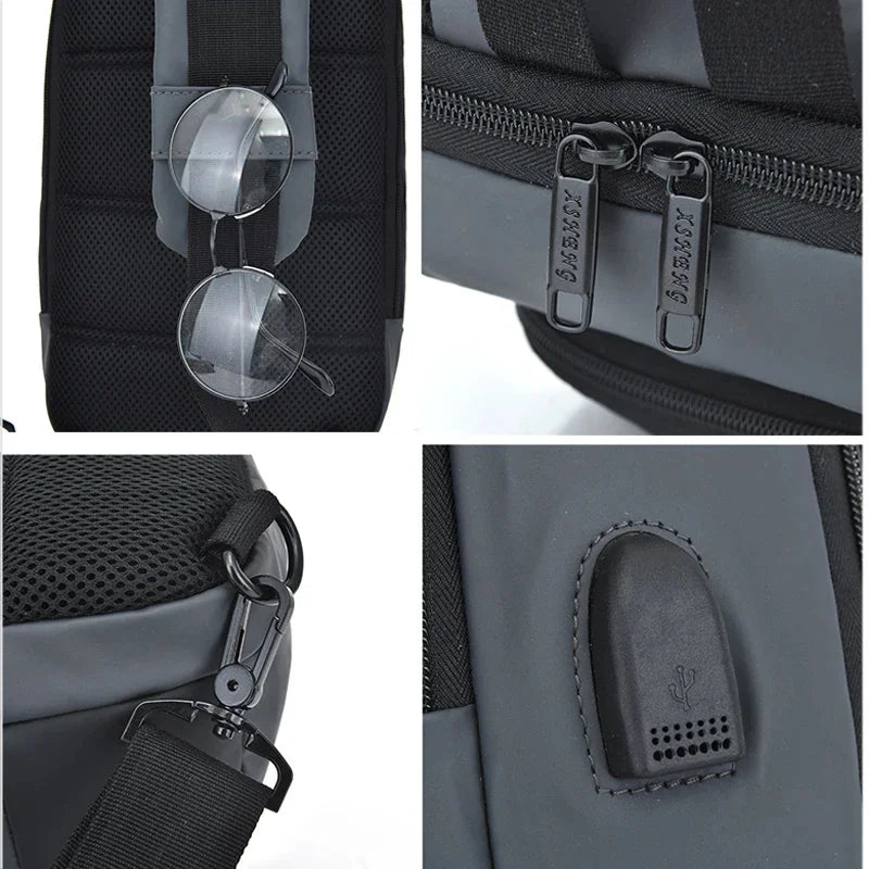 2024 Men's Nylon Waterproof USB Multifunction Crossbody Shoulder s Pack Messenger Travel Chest Bag Short Trip for Male