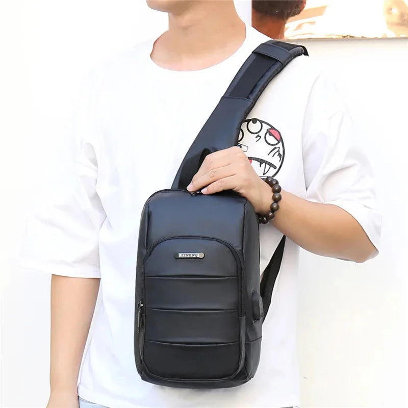 2024 Men's Nylon Waterproof USB Multifunction Crossbody Shoulder s Pack Messenger Travel Chest Bag Short Trip for Male