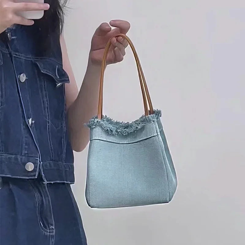 2024 Minority Simple Denim Canvas Bags Large Capacity Portable Bucket Bag Fashion All-match Bolsos Mujer Chic Purses Clutch