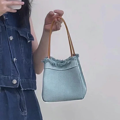 2024 Minority Simple Denim Canvas Bags Large Capacity Portable Bucket Bag Fashion All-match Bolsos Mujer Chic Purses Clutch