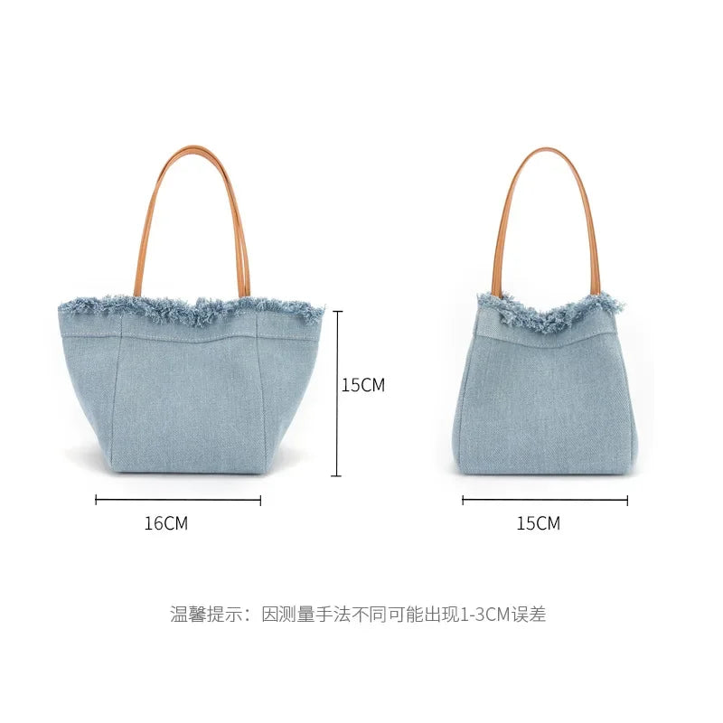 2024 Minority Simple Denim Canvas Bags Large Capacity Portable Bucket Bag Fashion All-match Bolsos Mujer Chic Purses Clutch