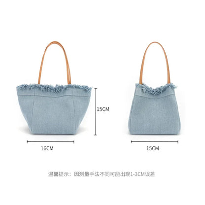 2024 Minority Simple Denim Canvas Bags Large Capacity Portable Bucket Bag Fashion All-match Bolsos Mujer Chic Purses Clutch