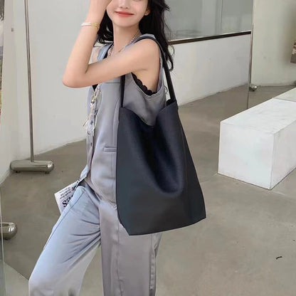 2024 Motingsome Soft Cowhdie Minimalism Women Bucket Bag Elegant French Style Lady Large Tote Bag Luxury Thick Real Leather Bag