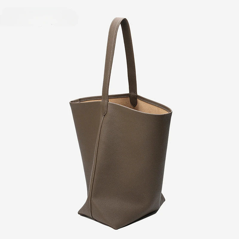 2024 Motingsome Soft Cowhdie Minimalism Women Bucket Bag Elegant French Style Lady Large Tote Bag Luxury Thick Real Leather Bag