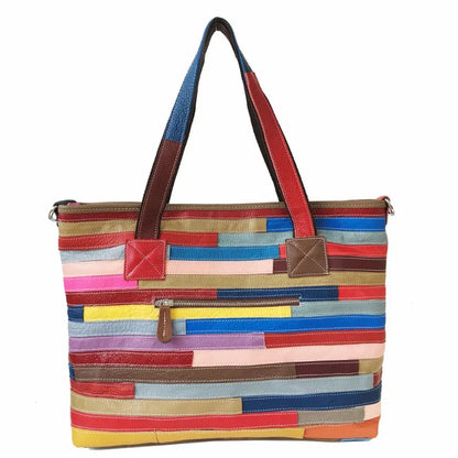2024 Multi-color Cowhide Patchwork Handbags Argyle Floral Fashion Large Capacity Crossbody Shoulder Bag Retro Designer Tote