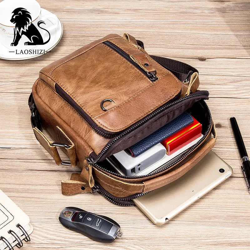 2024 New 100% cowhide Genuine Leather Men's Shoulder Messenger Bag for Men Crossbody Bags Man Designer Handbag Bolso Male