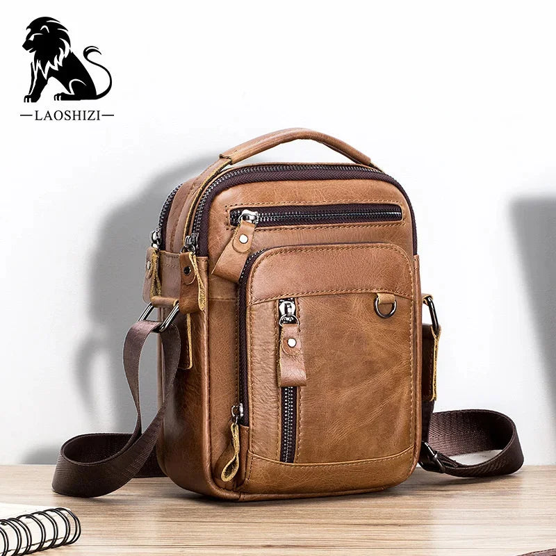 2024 New 100% cowhide Genuine Leather Men's Shoulder Messenger Bag for Men Crossbody Bags Man Designer Handbag Bolso Male