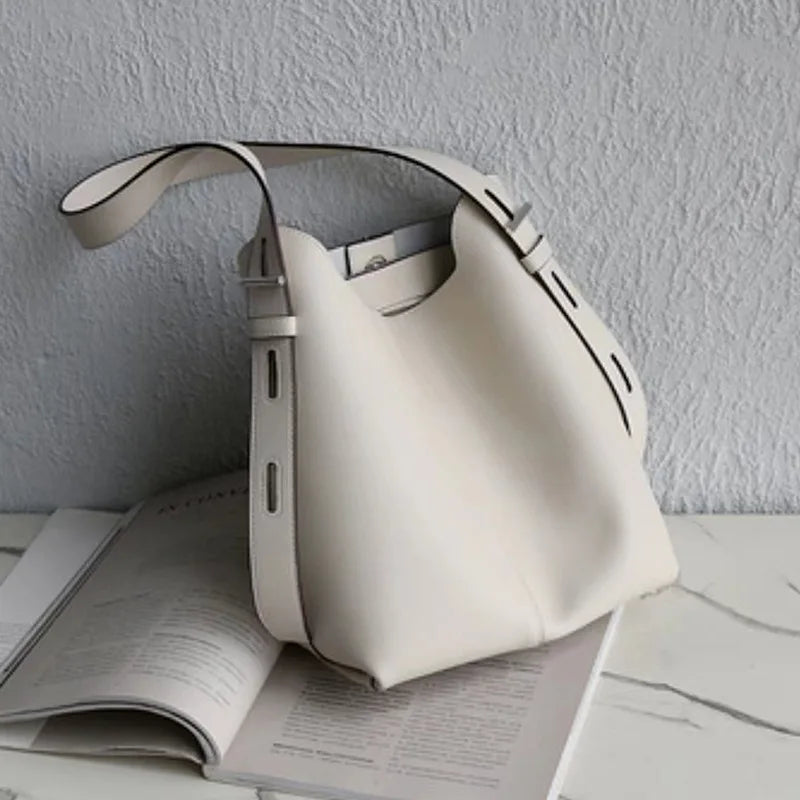 2024 New All-match Casual Crossbody Shoulder Bags Luxury Cintage Genuine Leather Bucket Totes Large Capacity Commuter Bolsos