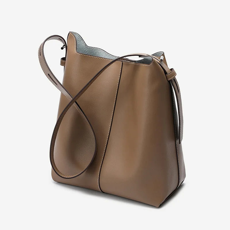 2024 New All-match Casual Crossbody Shoulder Bags Luxury Cintage Genuine Leather Bucket Totes Large Capacity Commuter Bolsos