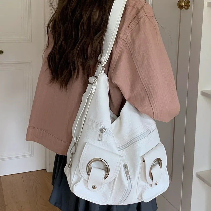 2024 New All-match Commuter Shoulder Bags Large Capacity Versatile Message Bag For Student Solid Soft PU Leather Bolsas Mujer