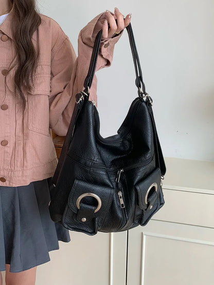 2024 New All-match Commuter Shoulder Bags Large Capacity Versatile Message Bag For Student Solid Soft PU Leather Bolsas Mujer