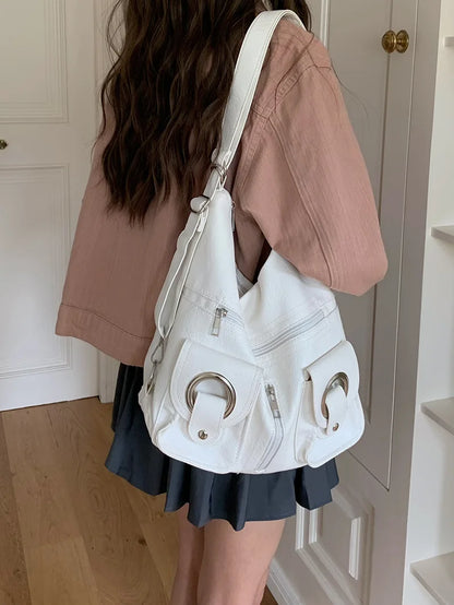 2024 New All-match Commuter Shoulder Bags Large Capacity Versatile Message Bag For Student Solid Soft PU Leather Bolsas Mujer
