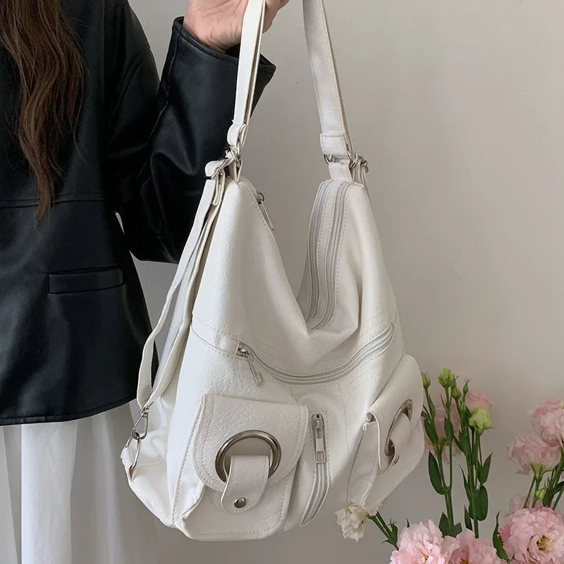 2024 New All-match Commuter Shoulder Bags Large Capacity Versatile Message Bag For Student Solid Soft PU Leather Bolsas Mujer