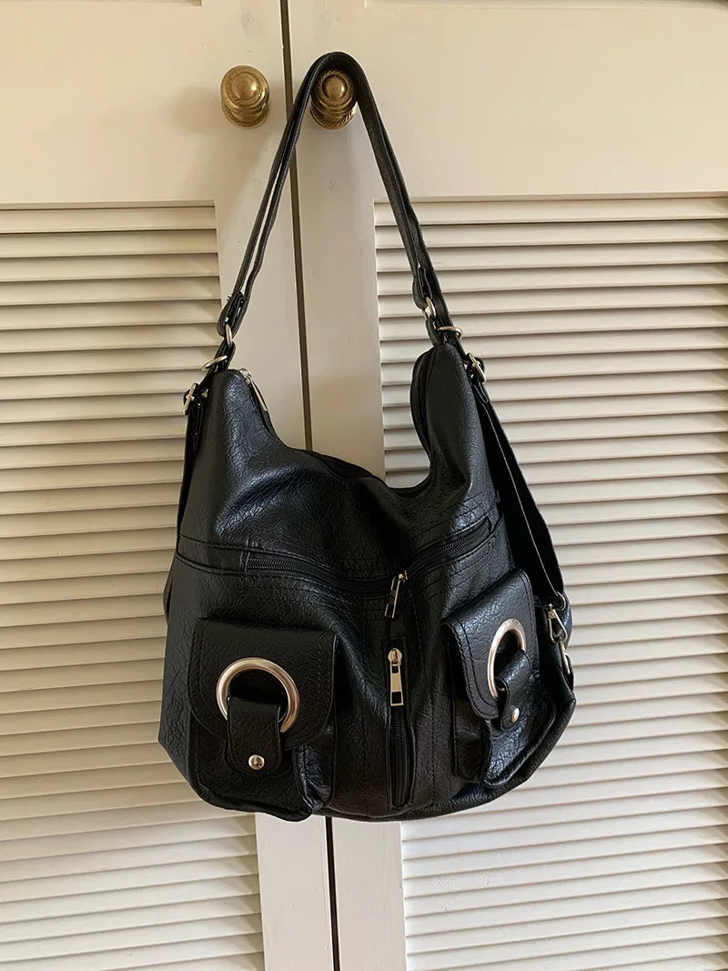 2024 New All-match Commuter Shoulder Bags Large Capacity Versatile Message Bag For Student Solid Soft PU Leather Bolsas Mujer