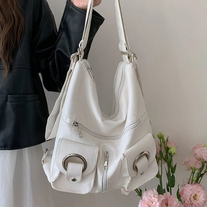 2024 New All-match Commuter Shoulder Bags Large Capacity Versatile Message Bag For Student Solid Soft PU Leather Bolsas Mujer