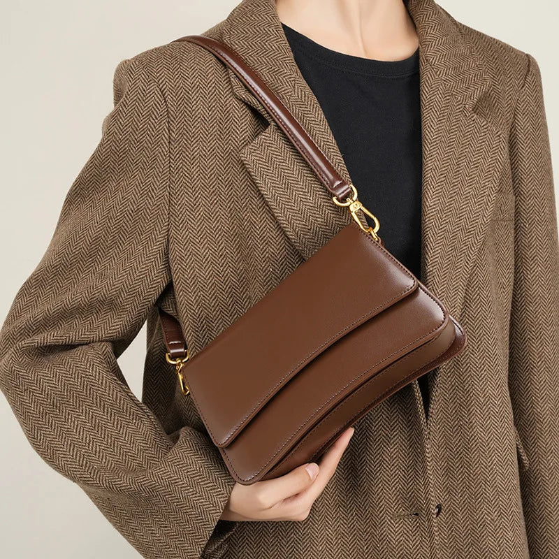 2024 New All-match One Shoulder Crossbody Bag High Quality Cowhide Niche Underarm Handbags French Style Commuter Elegant Bolsas