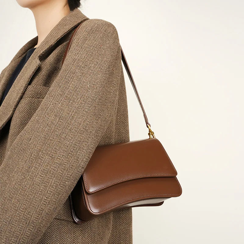 2024 New All-match One Shoulder Crossbody Bag High Quality Cowhide Niche Underarm Handbags French Style Commuter Elegant Bolsas