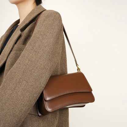 2024 New All-match One Shoulder Crossbody Bag High Quality Cowhide Niche Underarm Handbags French Style Commuter Elegant Bolsas