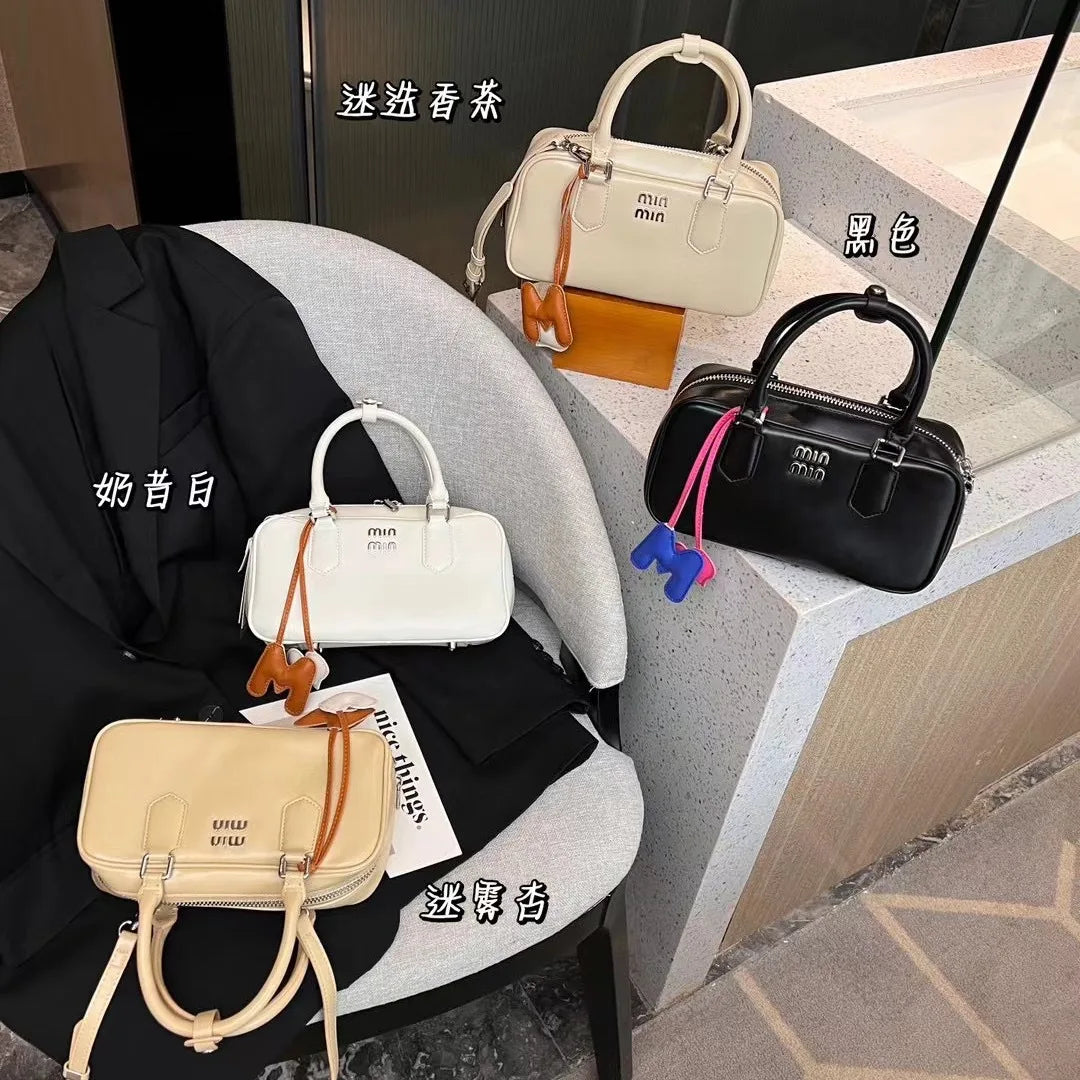 2024 New Bowling Bag for Women, Small and Large Capacity Boston Pillow Bag, Soft Leather Fashion Handheld Crossbody Bag