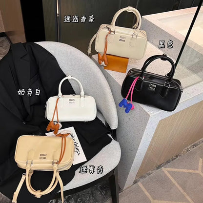 2024 New Bowling Bag for Women, Small and Large Capacity Boston Pillow Bag, Soft Leather Fashion Handheld Crossbody Bag