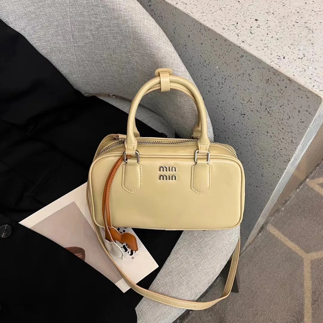 2024 New Bowling Bag for Women, Small and Large Capacity Boston Pillow Bag, Soft Leather Fashion Handheld Crossbody Bag