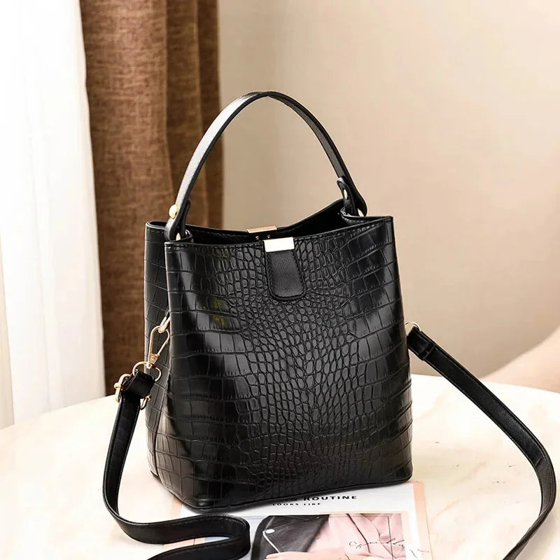 2024 New Bucket Women Pattern Handbag Capacity Casual Crocodile Shoulder Messenger Bags Ladies PU Purse