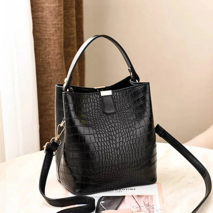 2024 New Bucket Women Pattern Handbag Capacity Casual Crocodile Shoulder Messenger Bags Ladies PU Purse
